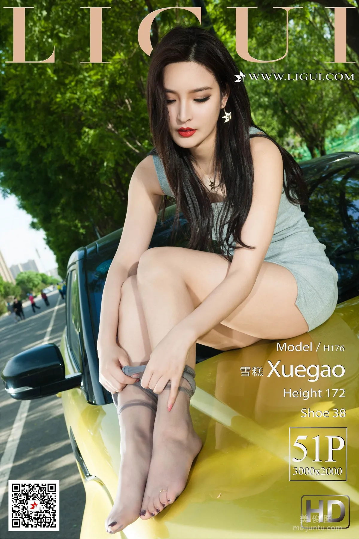 [丽柜Ligui] Model 雪糕 《灰丝美腿车模》 写真集1