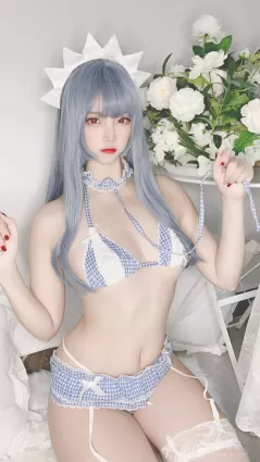 [Cosplay] 二佐Nisa - 藍格比基尼女仆 寫真套圖